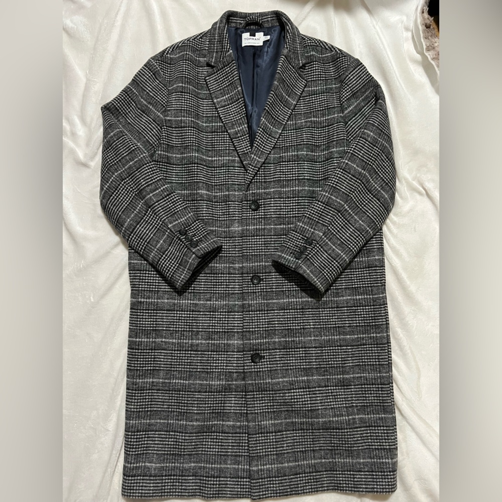 Topman Gray Plaid Checkered Oversized Overcoat Mens Size L